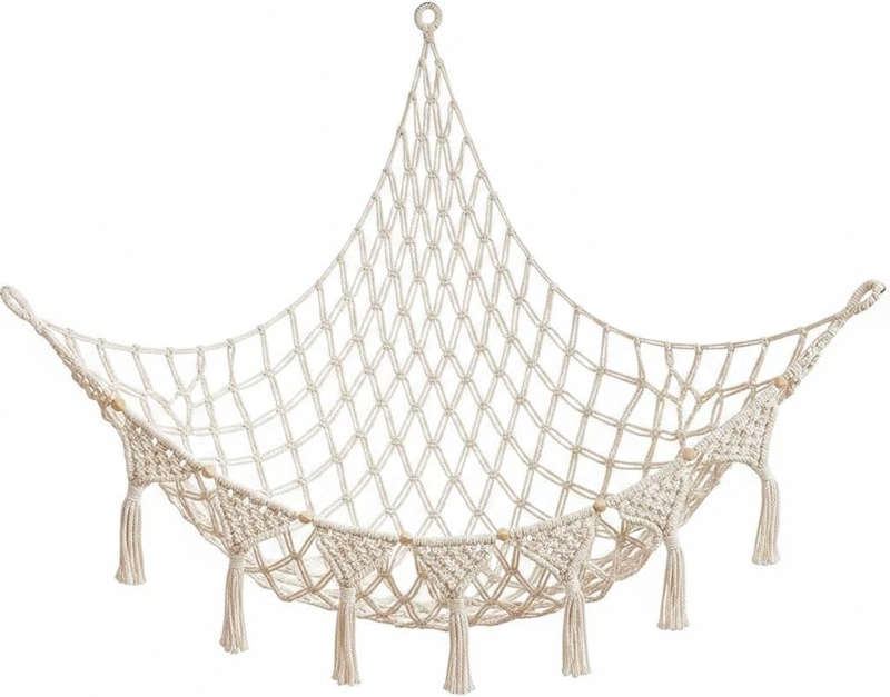 XXL Macrame Stuffed Animal Storage Corner Hammock, Cream