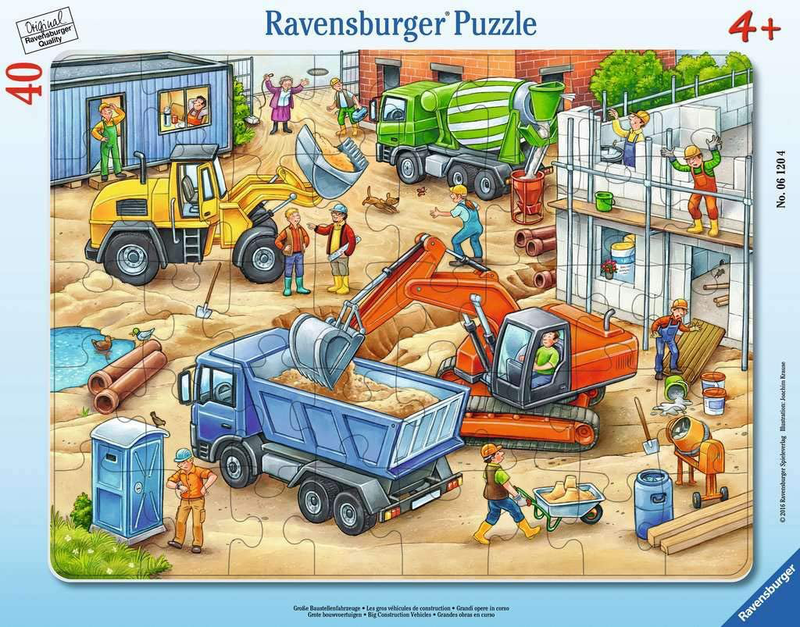 Ravensburger Kinderpuzzle 06120 - Große Baustellenfahrzeuge - Rahmenpuzzle