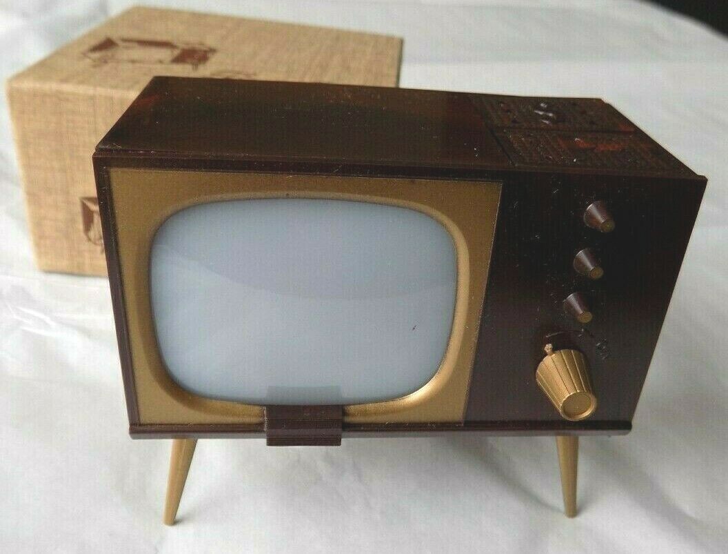 Vtg Tiny TV Salt and Pepper Set Photo Holder Unused in Original Box Novelty