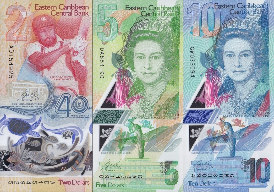 East Caribbean 2 5 10 Dollars ND 2019-2023 P 56 57 61 Polymer UNC COMM.  Set 3 p