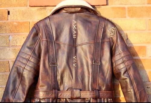Pre-owned Vintage Battle Fallout Coat Cosplay Costume Trench Overcoat, Real Fur Collar 100% Leath In Brown