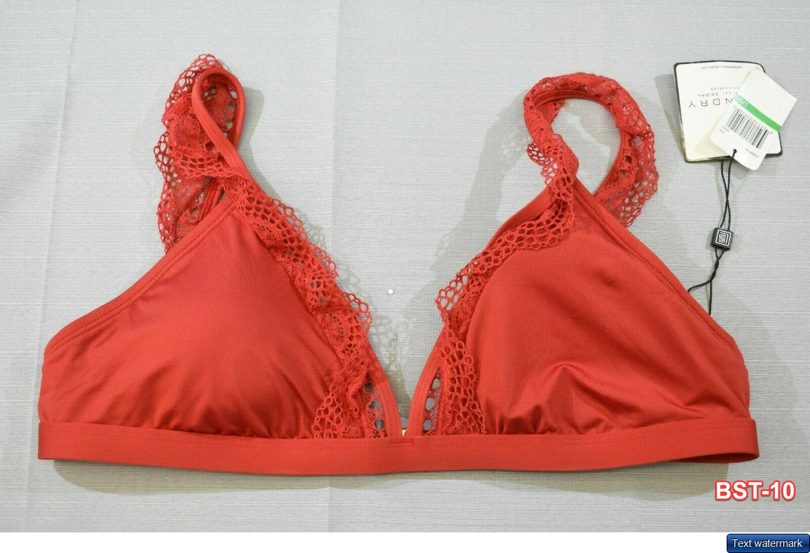 LAUNDRY By Shelli Segal Ruffled Scallop Lace Bikini Top, Women's Small, Red NEW
