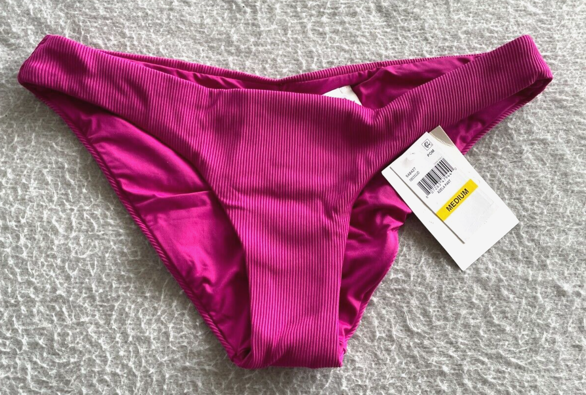 Becca Bikini Bottom Womens Medium Virtue Fine Line Rib Adela Hipster Pomegranate