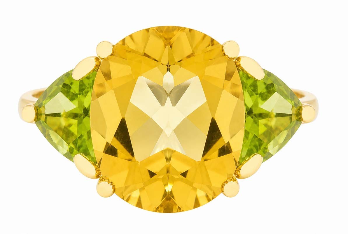 GENUINE 7.38 Cts YELLOW TOPAZ & PERIDOT RING 10k GOLD - Free Appraisal- NWT