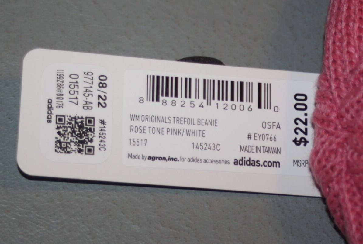 Adidas Trefoil Womens Beanie OSFM toboggan ROSE Pink/White EY0766 - $22 NWT