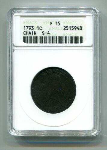 1793 CHAIN LARGE CENT PENNY ANACS F 15 NICE ORIGINAL COIN ONLY...