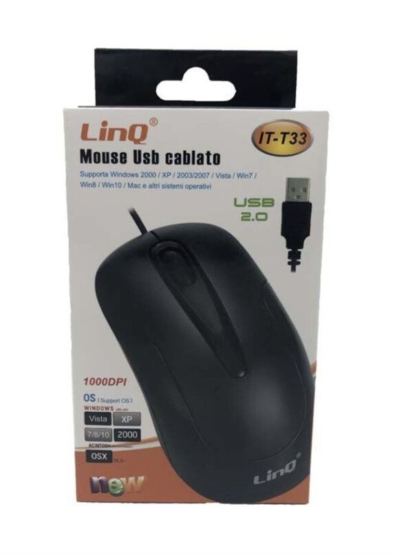 Mouse Ottico Linq IT-T33 Usb Con Filo Ergonomico Optical Mouse 1000Dpi Pc