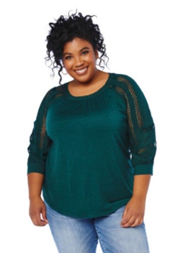 Crochet Lace Trim Top in Hunter Green 2X $69.00