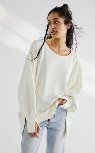 

Большой потертый свитшот Free People Camden с разрезами на манжетах, свитер, Frenchnilla ivory
