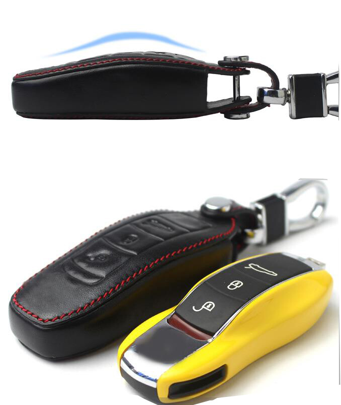 Brown PU Leather Key Fob Cover For Porsche Panamera – 3 Button, Soft Case