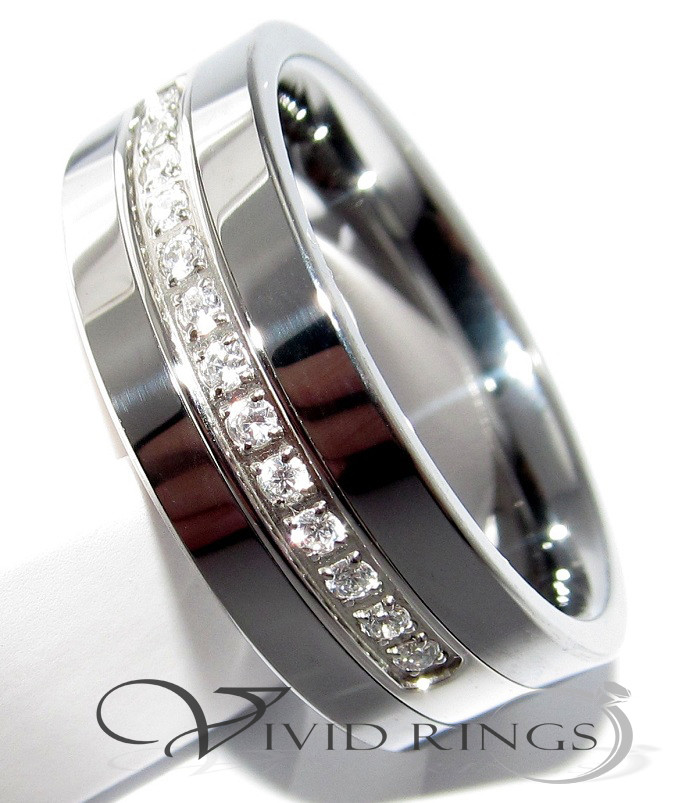 Men Tungsten Ring Wedding Band 7 or 13 CZ  8MM - Size 7.5 to 14.5