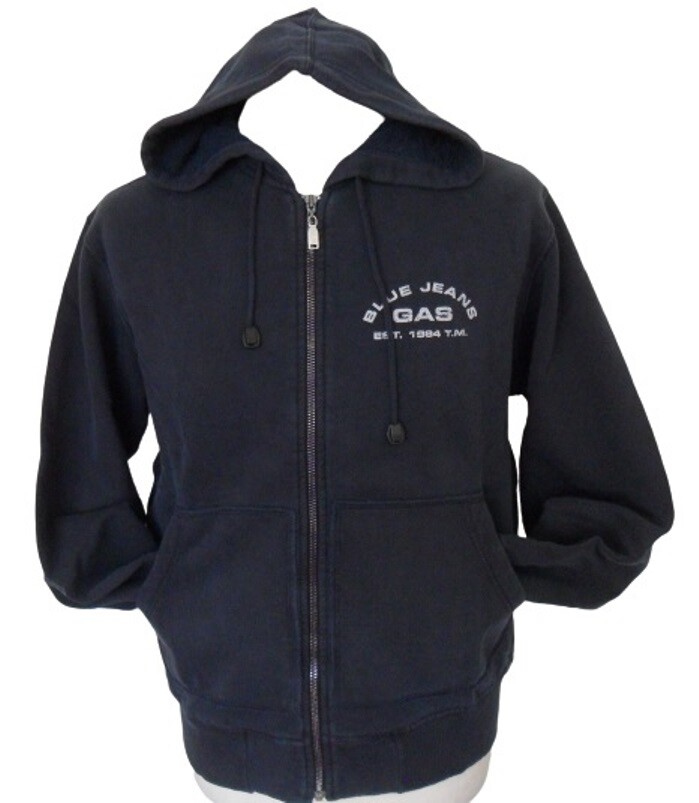 GAS sweatshirt hooded full zip cotton navy sizes: Small, Large | eBay