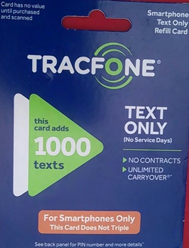 TRACFONE 1000 TEXTS for Smartphone Only. Delivered thru eBay messaging.