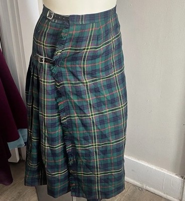 Vintage 1970s Green Plaid Wool Kilt 26