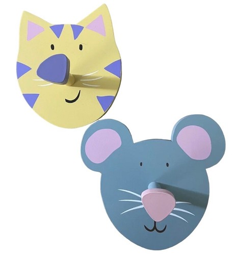 Midwest of Cannon Falls 6 inch Vintage Wooden Cat and Mouse Wall Hooks Set of 2