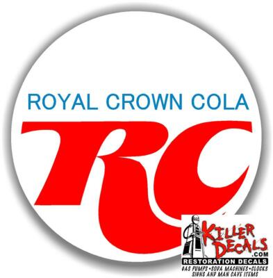 18''  (RC-9-1) WHITE RC ROYAL CROWN COLA  DECAL COOLERS SODA POP MACHINE