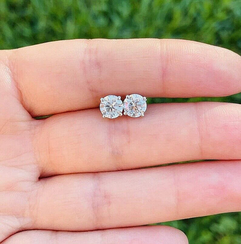 4.00 Ct Round Cut VVS1/D Lab Created Stud Earrings 14k White Gold 8mm Screw Back