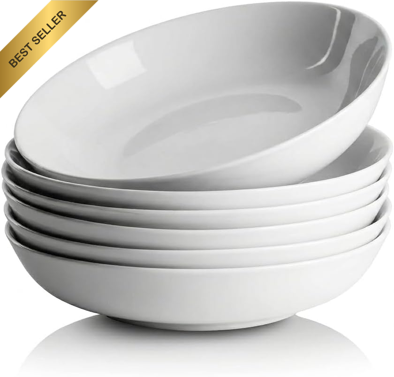 Pasta Plates, 38Oz | 1100Ml Large White Porcelain Pasta Bowls Set of 6, Ceramic