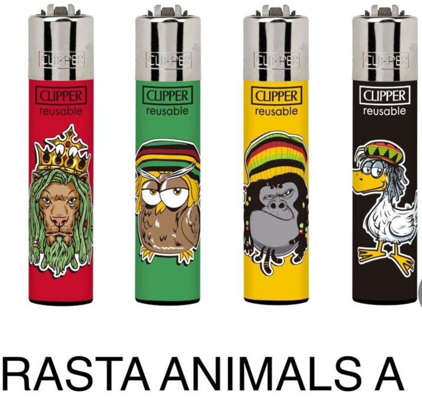 4 x Clipper Lighters RASTA ANIMALS SETA Refillable Gas Lighter YOU GET ALL 4 NEW