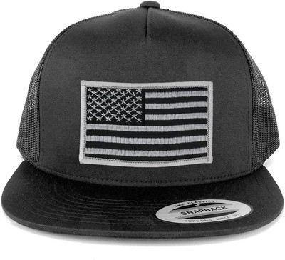 Flexfit 5 Panel American Flag Patched Snapback Mesh One Size, Subdued Grey 