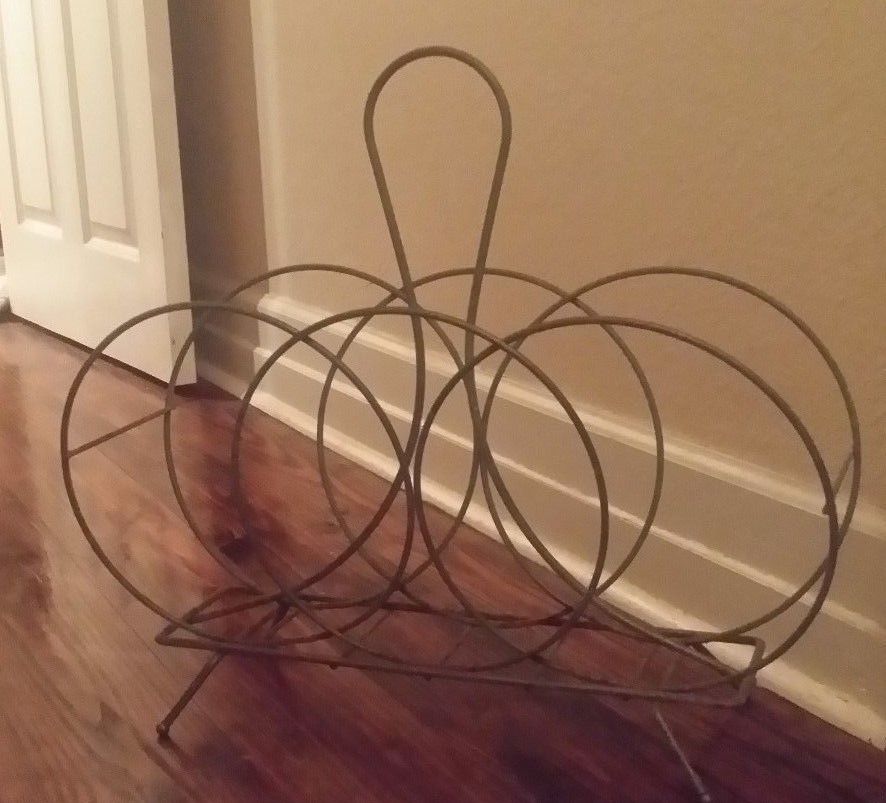 Vintage Mid Century Modern Magazine Rack Iron Wire Holder LP RECORD HOLDER