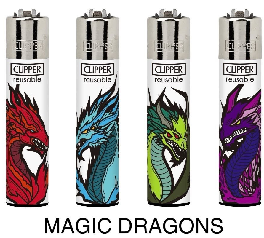 4 x Clipper Lighters MAGIC DRAGONS Gas Lighter Refillable YOU GET ALL 4
