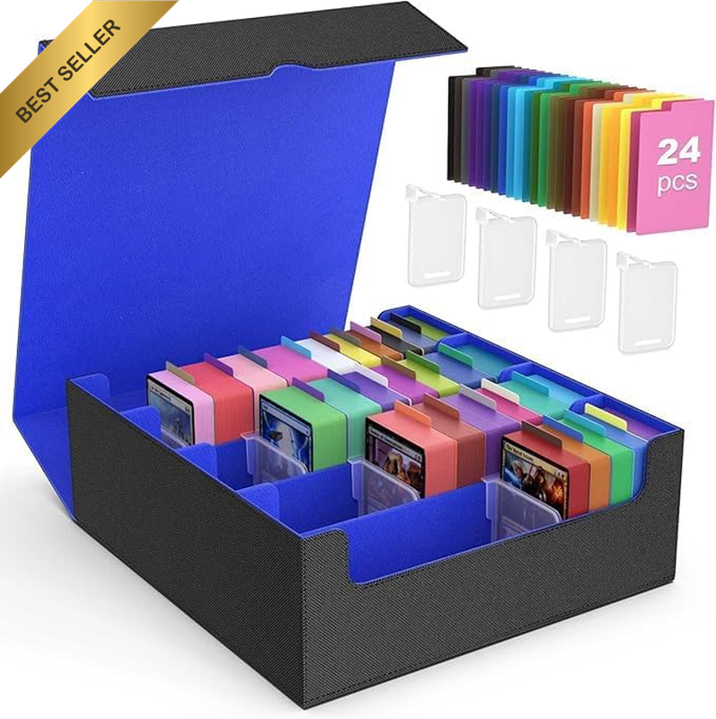 Trading Card Storage Box - 2400+ MTG Deck Box with 24 Colorful Dividers & 4 Card