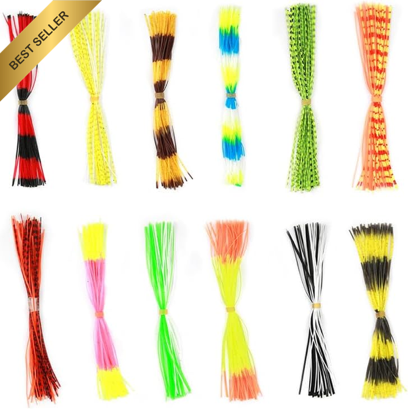 Silicone Jig Skirts, DIY Rubber Fishing Lures 12 Bundles 600 Strands