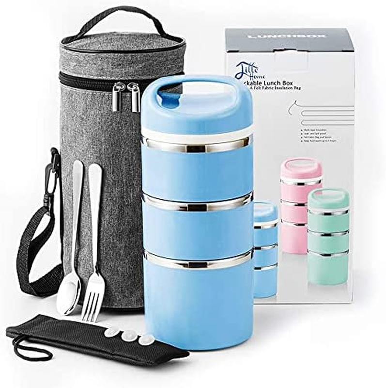 Stackable Stainless Steel Thermal Compartment Lunch Box 3 Tier Insulated Bento