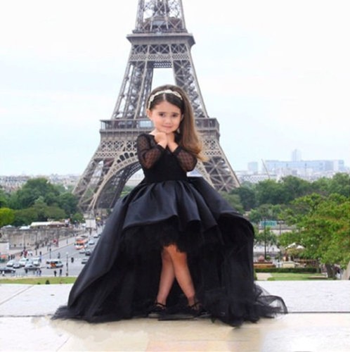 Kids Princess Gown Hi Lo Black Flower Girl Dresses For Wedding