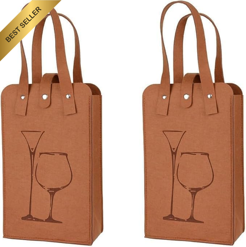 2 Pcs Portable Felt Wine Tote Bag for 4 Bottles - Reusable Wine Storage Carrier