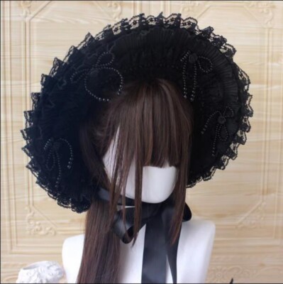 Women lolita Lace Hat Gothic Bonnet Hat Gorgeous Party Cap