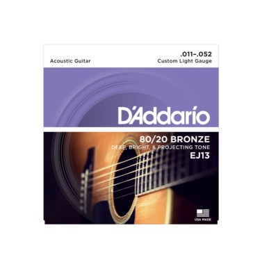 D'Addario EJ13 80/20 Bronze Acoustic Guitar Strings, Custom Light, 11-52