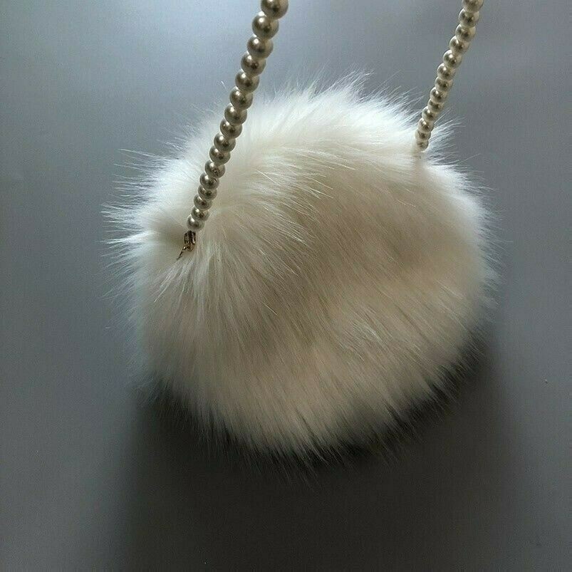 Donna Simil Fox Pelliccia Borsetta con Chiusura a Scatto Soffice Pelo Perla