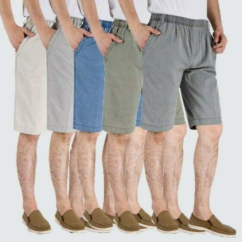 Pantaloni Corti Cargo Golf In Lino Cotone Da Uomo Casual