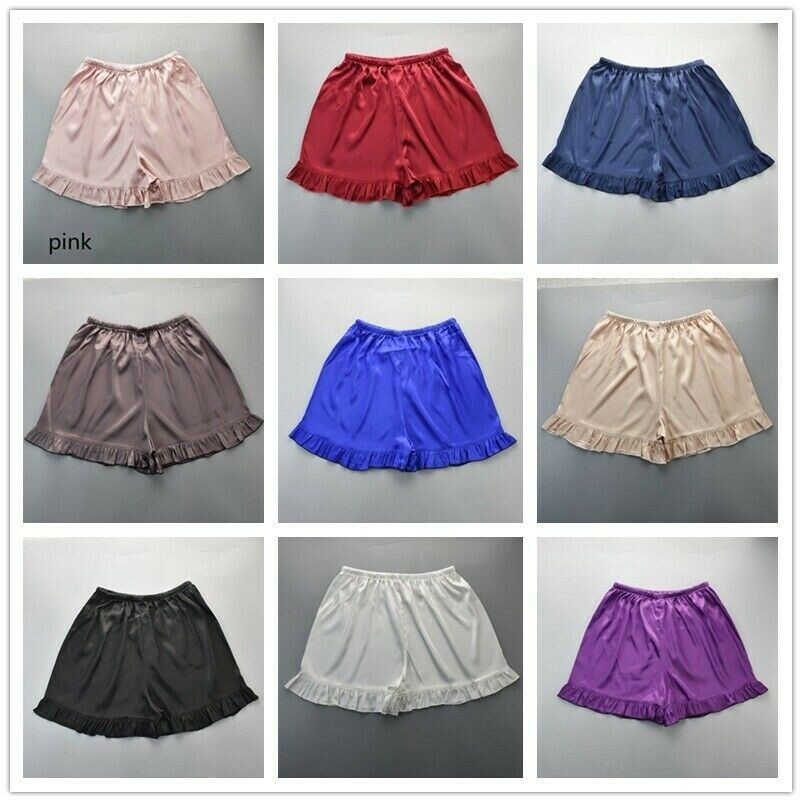 Damen Locker Satin Rüschen Shorts Nachtwäsche Kunstseide Unterwäsche Schlafanzug