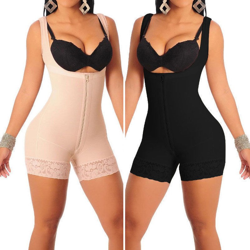 Women Zip Full Body Shaper Waist Trainer Cincher Underbust Bodysuit Shapewear