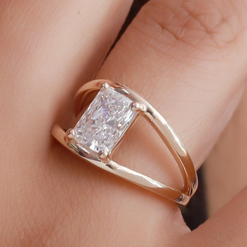 2 Ct Radiant Diamond Split Shank Engagement Ring 14K Yellow Gold Lab Grown