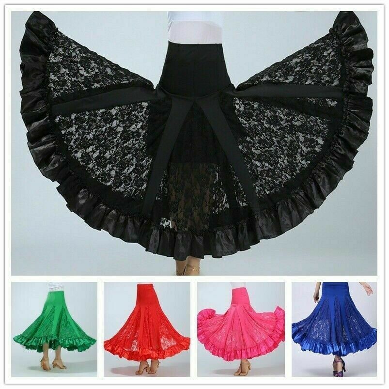 Femme Salle de Bal Danse Jupe Dentelle Latin Salsa Valse Moderne Tango Floral