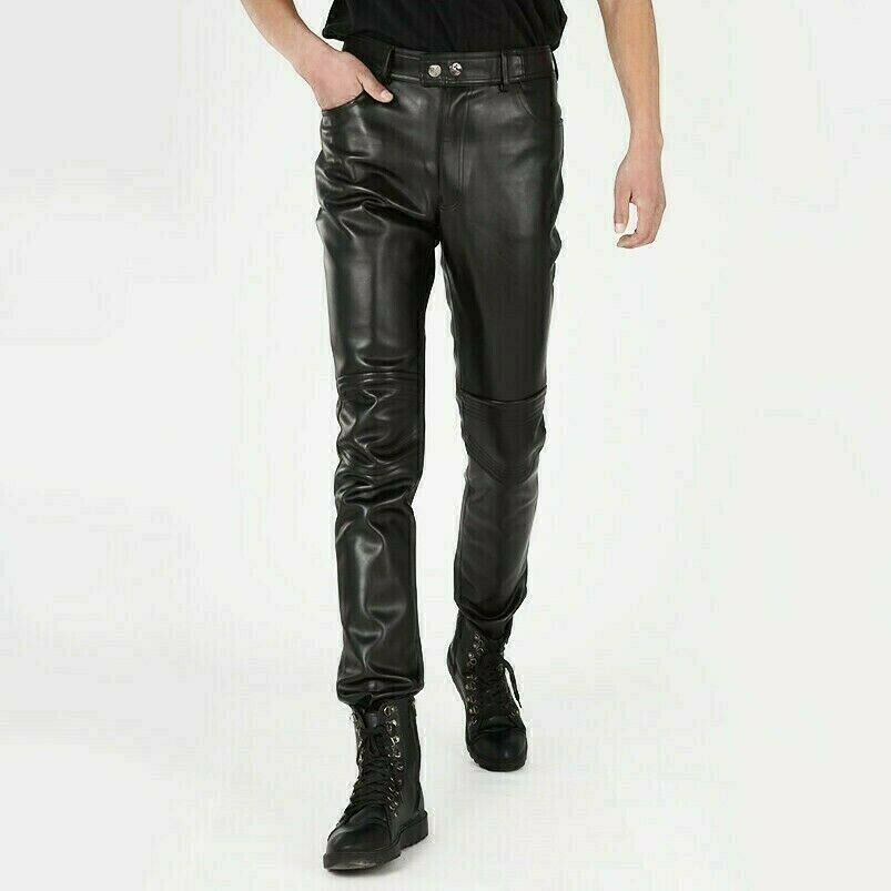 Pantaloni Biker Slim Fit In Pelle Sintetica Da Uomo Casual Punk Rock