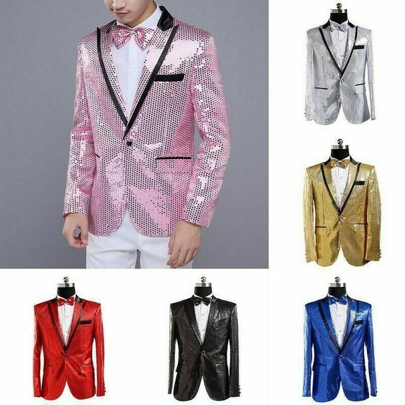 Uomo Paillettes e Lustrini Suit Giacca Cabaret Costume di Carnevale Vestito