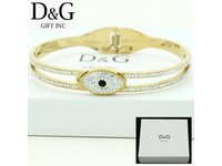 DG Women/'s 6.5/"Silver Stainless Steel,6mm CZ Iced-Out Bangle,Charm Bracelet.Box