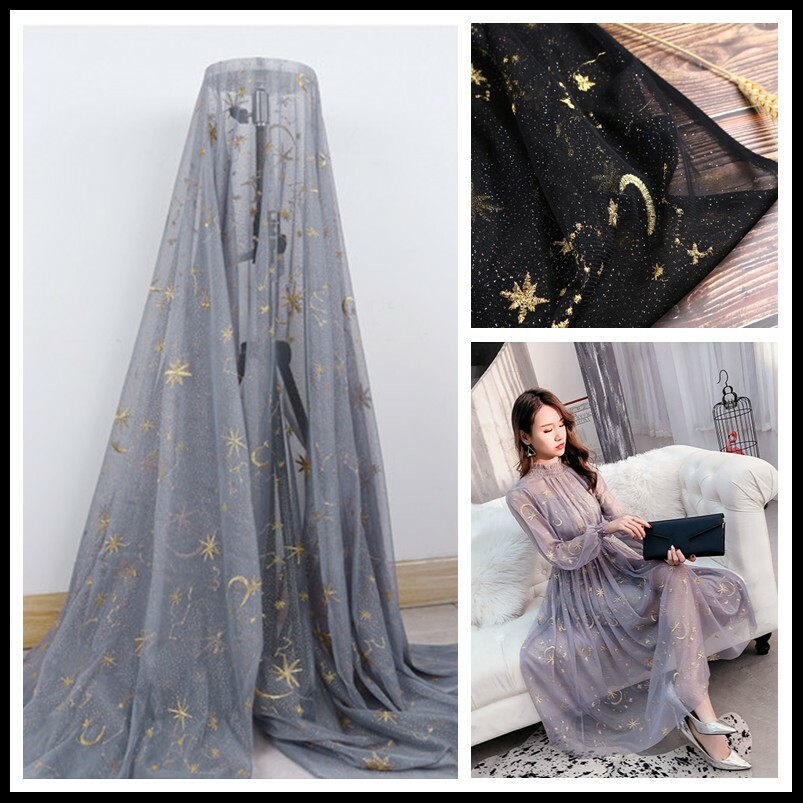 Tulle Embroidery Mesh Star Fabric Sheer DIY Tutu Skirt Wedding Dress Cloth