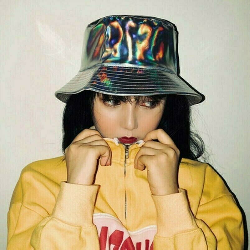 Cappello Sole Reversibile Holografico Metallico Lucido Per Festival E Club