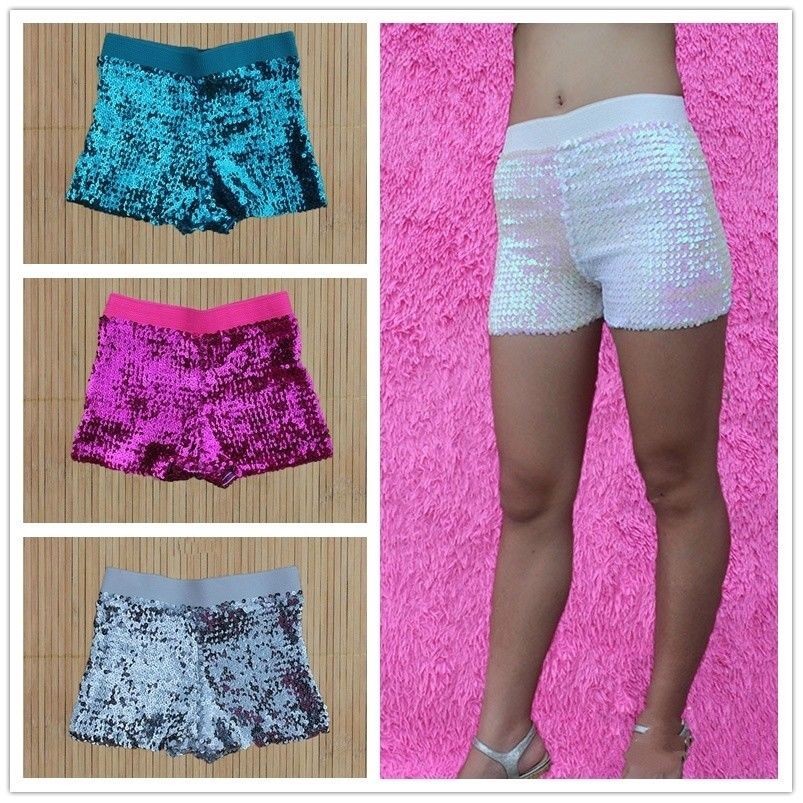 Femme Paillettes Short Brillant Disco Court Jazz Mini Extensible Danse