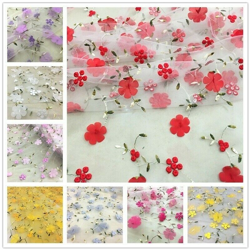 3D Flower Mesh Fabric Lace Embroidery Voile Tulle Wedding Prom Dress Skirt