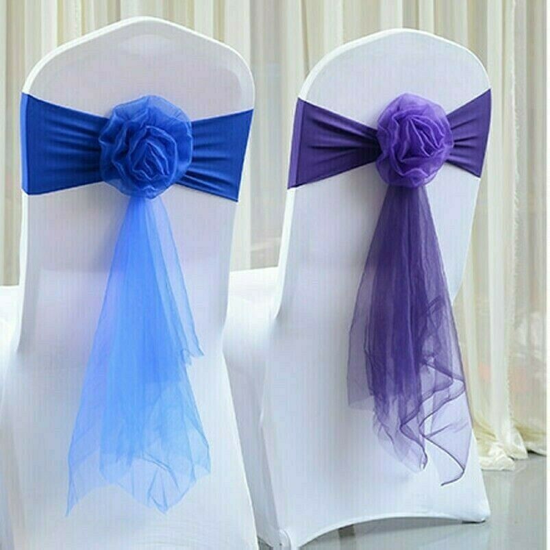 10PCS Sedia Coperchio Telaio Fiocco Spandex Elasticizzato Tulle Fiore Fede Festa