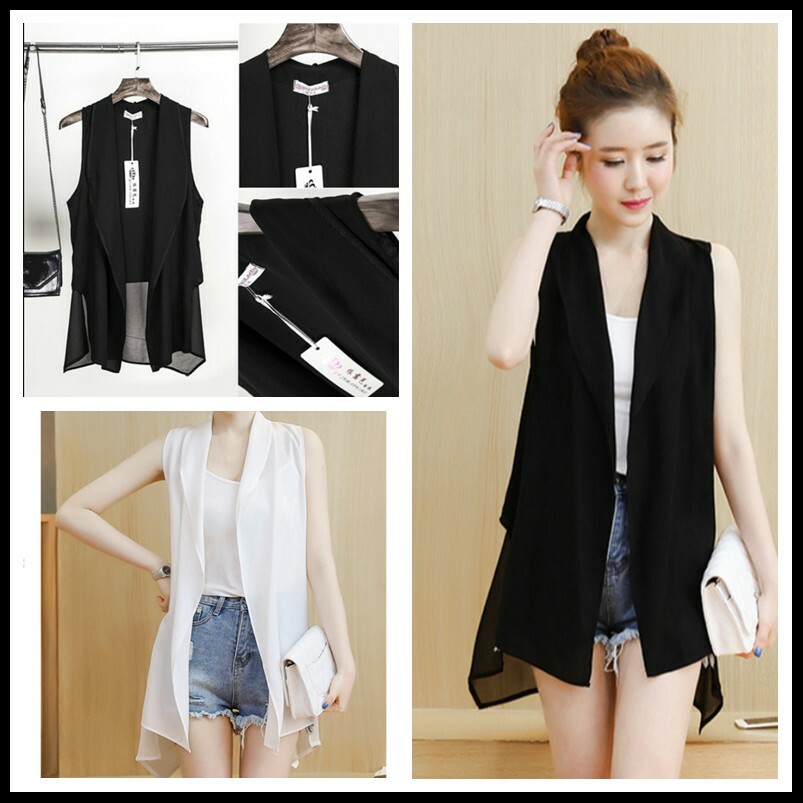 Women Chiffon Waistcoat Sleeveless Jacket Coat Asymmetry Cardigan Casual Top