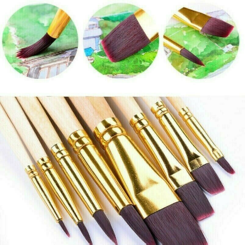 8 X Pennelli Per Acquerello In Nylon Per Pittura A Olio Forniture Per Disegno