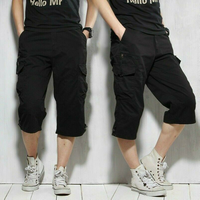 Pantaloni Cargo Da Lavoro Militari In Cotone Con Tasche A 3/4 Nuovi